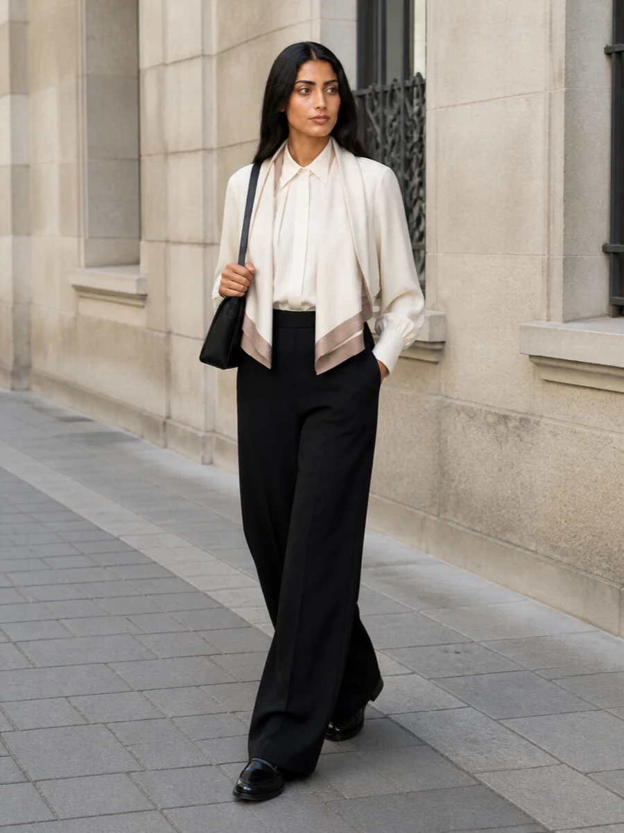 Max mara wide leg trousers ivory pleated blouse