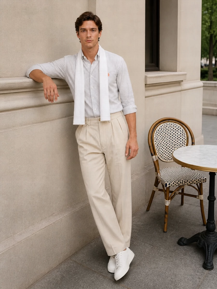 Polo ralph lauren shirt pleated chinos tods sneakers
