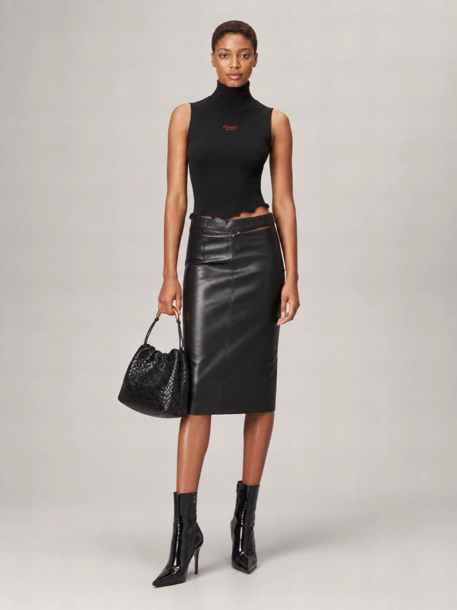 Fendi Virgin Wool Ribbed High Neck Sleeveless Top