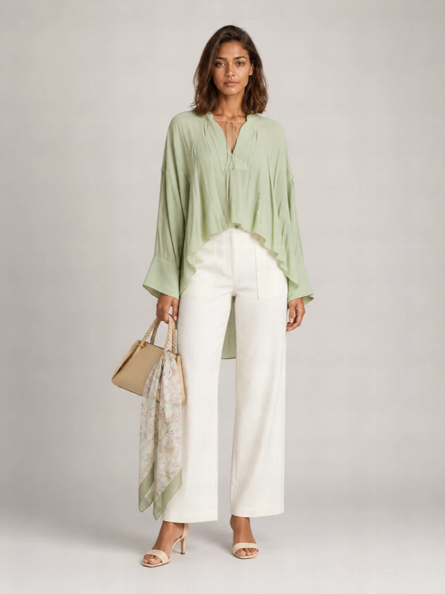 Ferragamo Gathered Oversized V-Neck Blouse