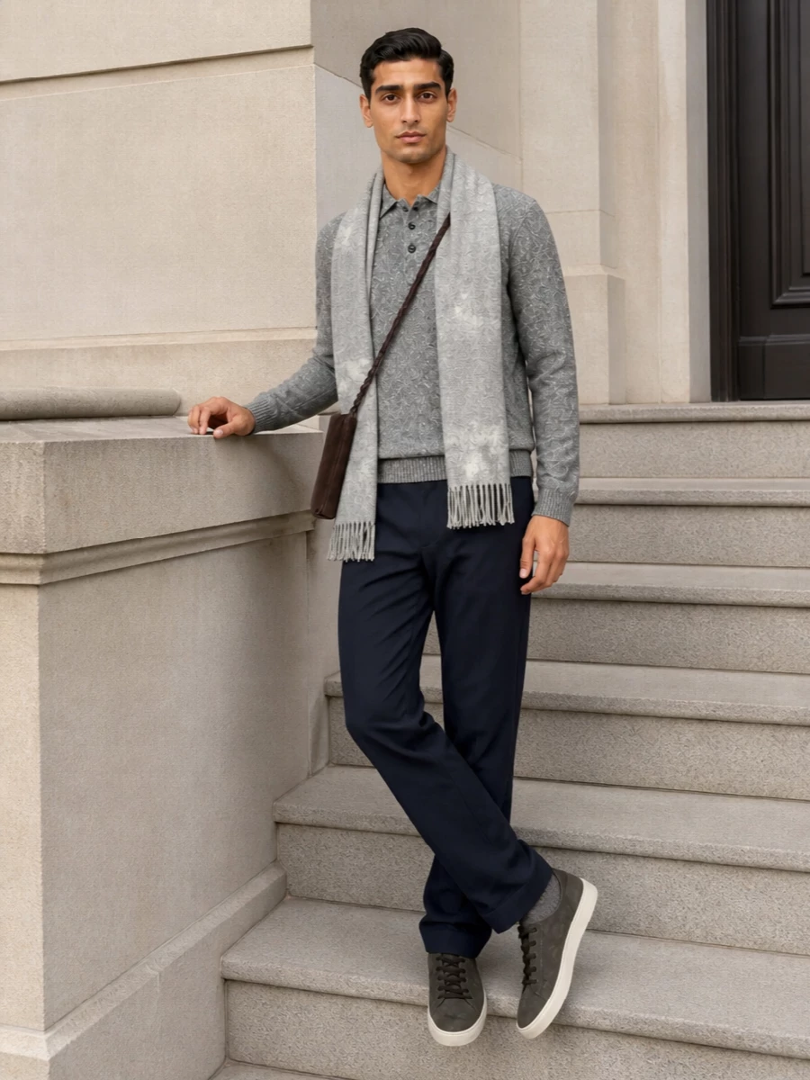 Closed grey knit polo pt torino navy trousers