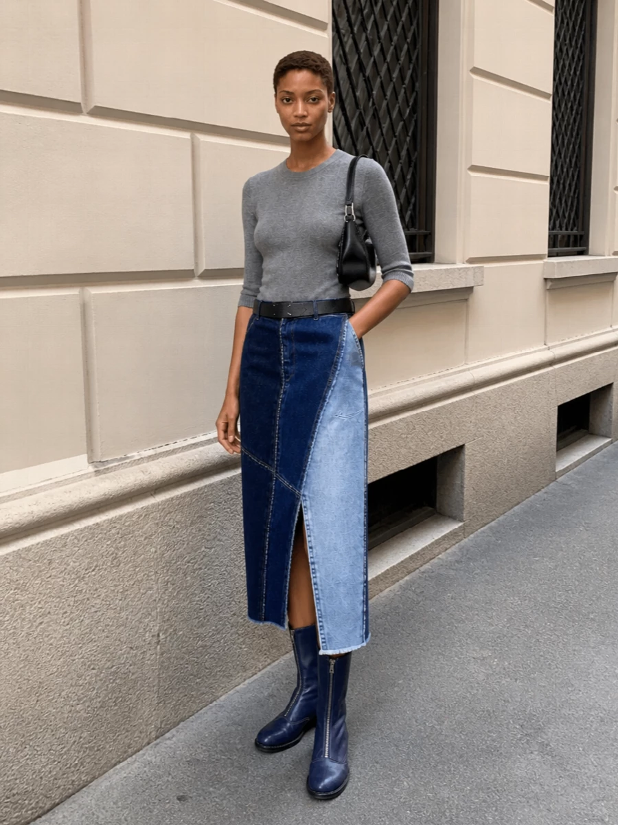 Our legacy denim midi skirt outfit guidi boots