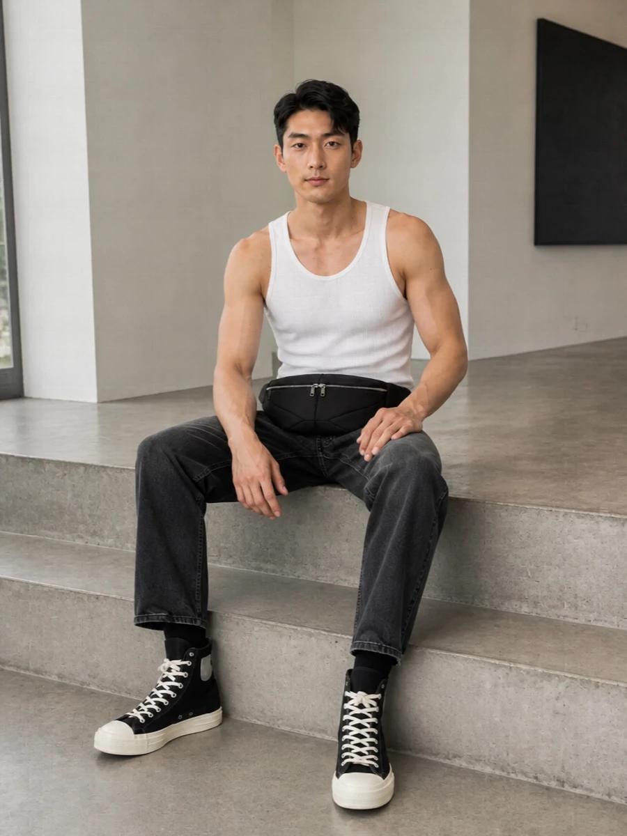Diesel tank washed black jeans rick owens sneakers