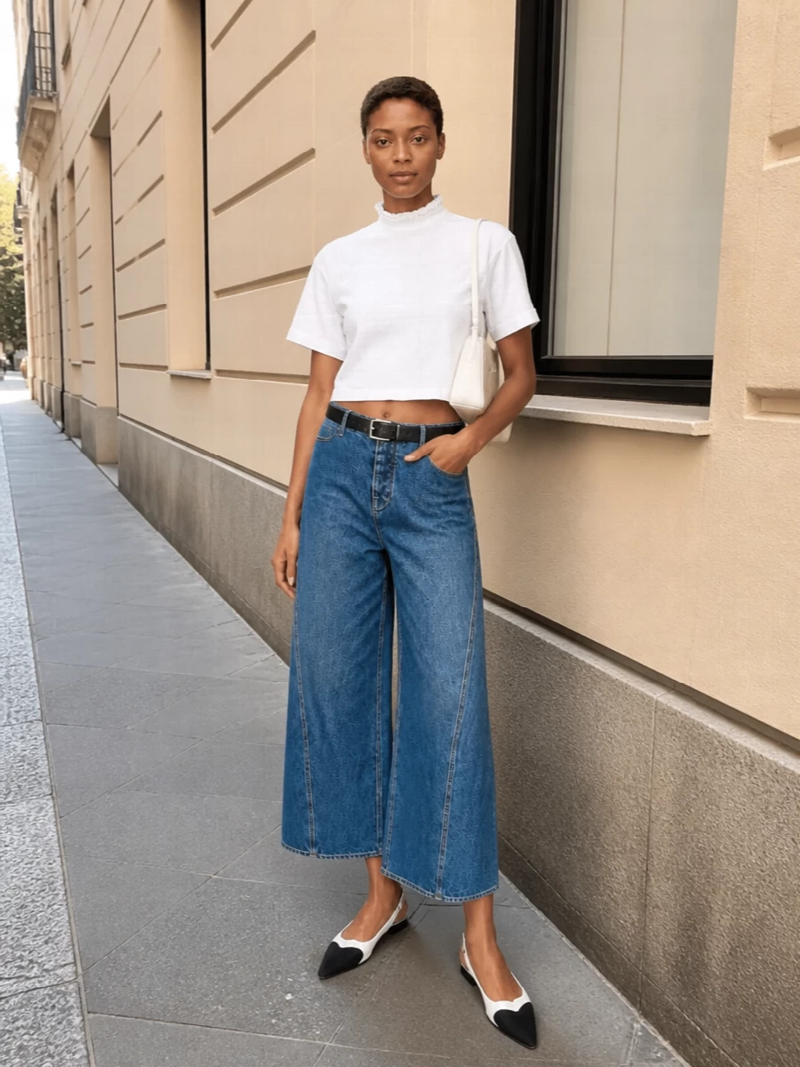 Alaia cropped white tee wide leg jeans outfit