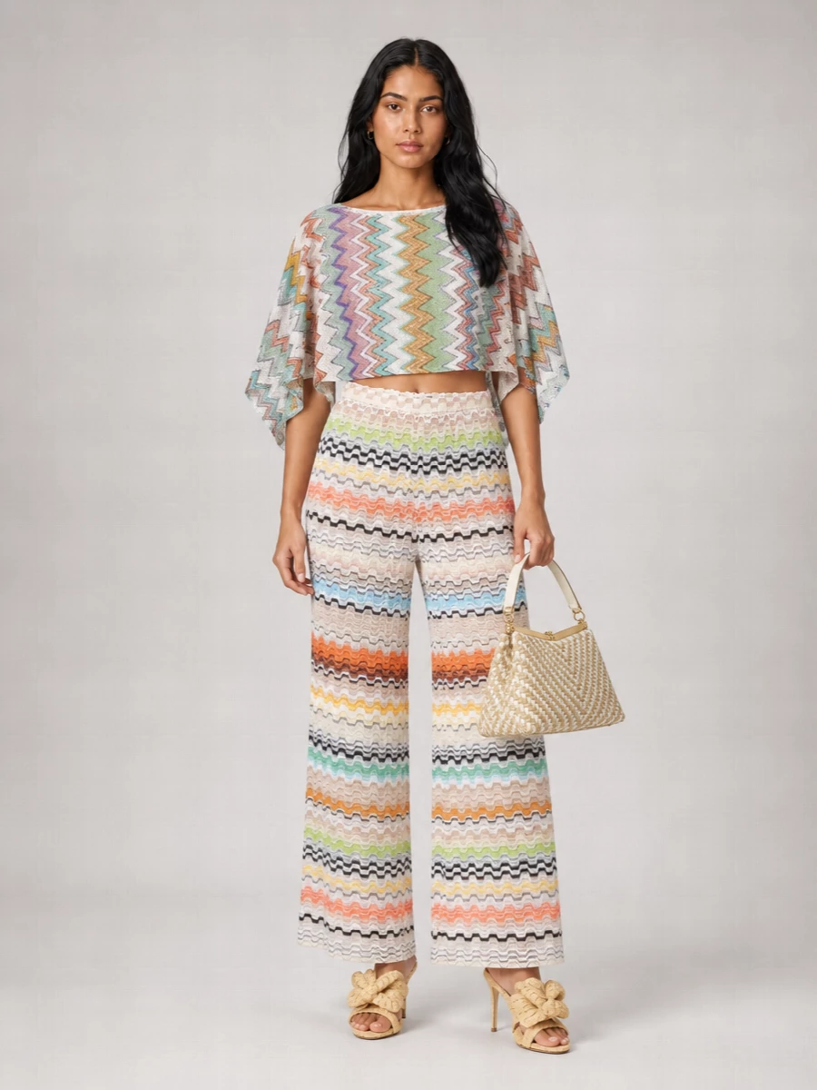 Missoni Metallic Zigzag Knit Short-Sleeve Top