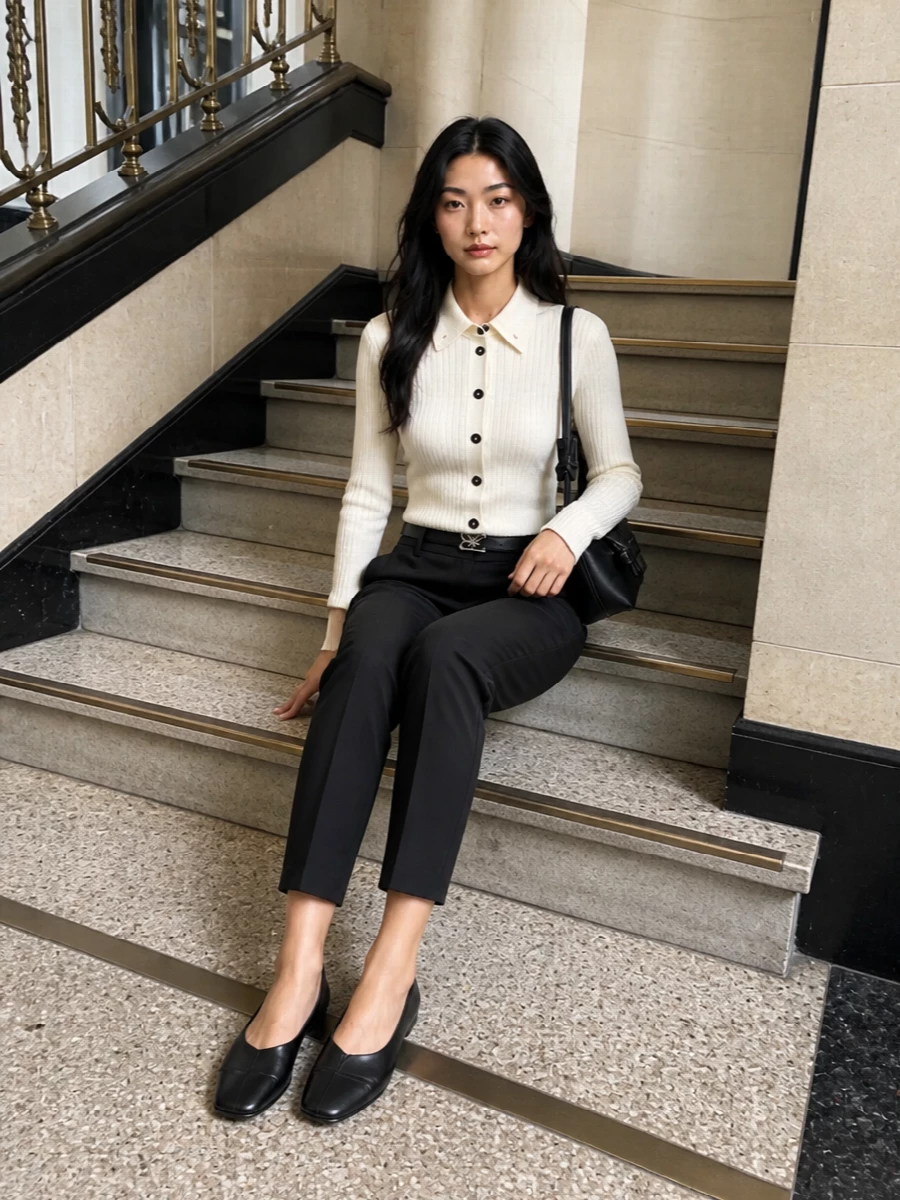 Entire studios ivory knit shirt black trouser
