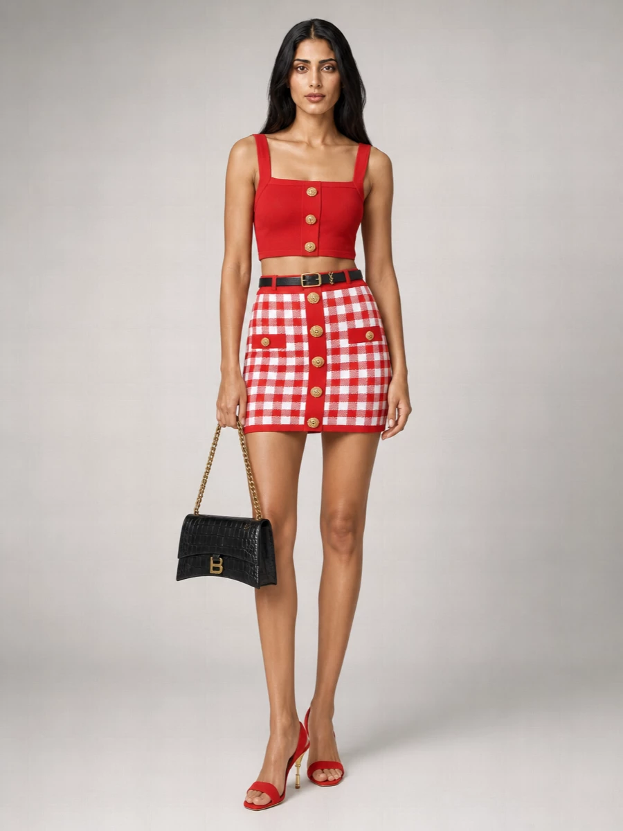 Balmain Viscose Square-Neck Cropped Tank Top