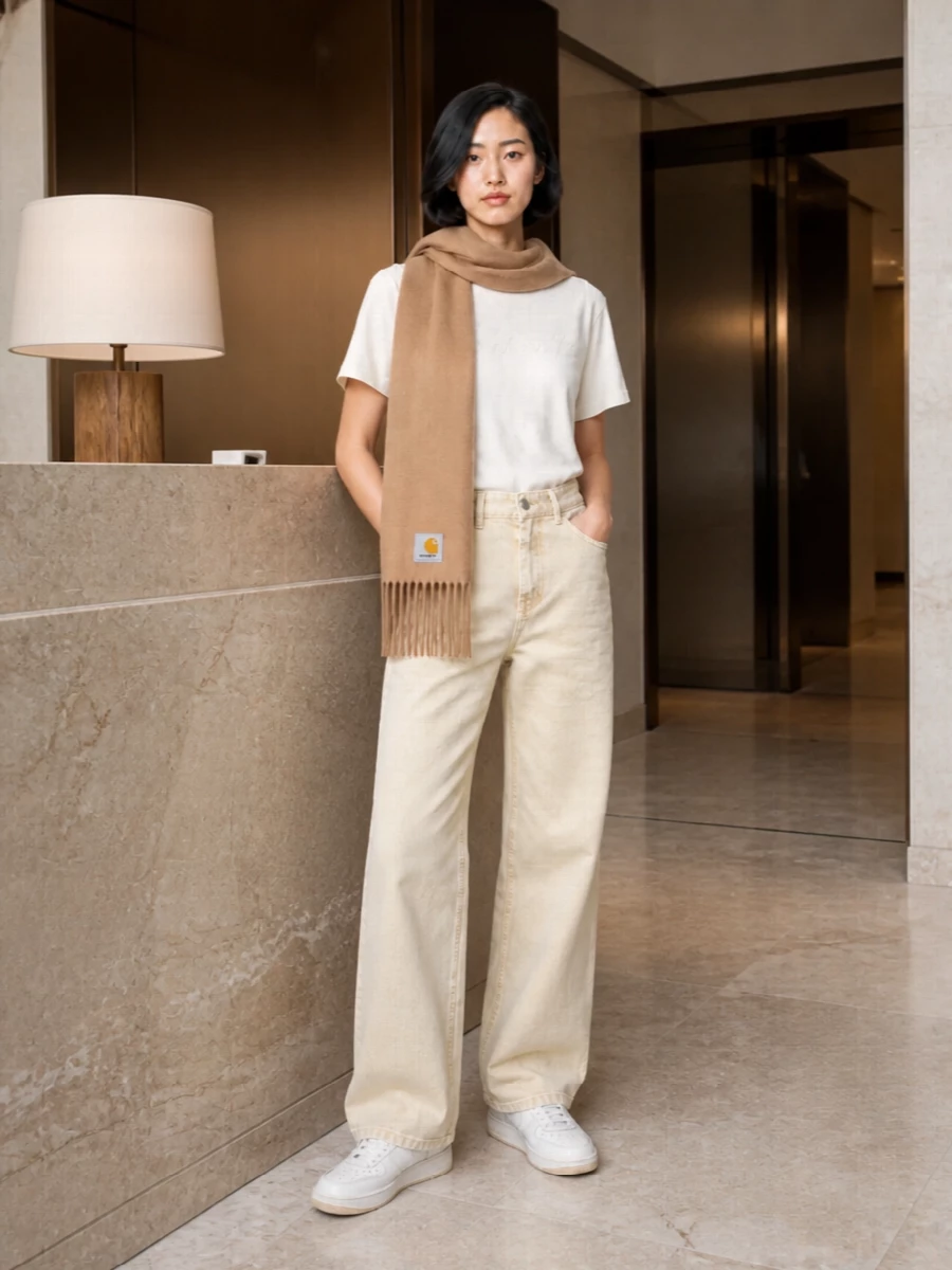 Carhartt wide leg pants off white tee nike sneakers