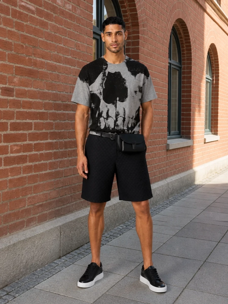 Alexander mcqueen skull tee black tailored shorts