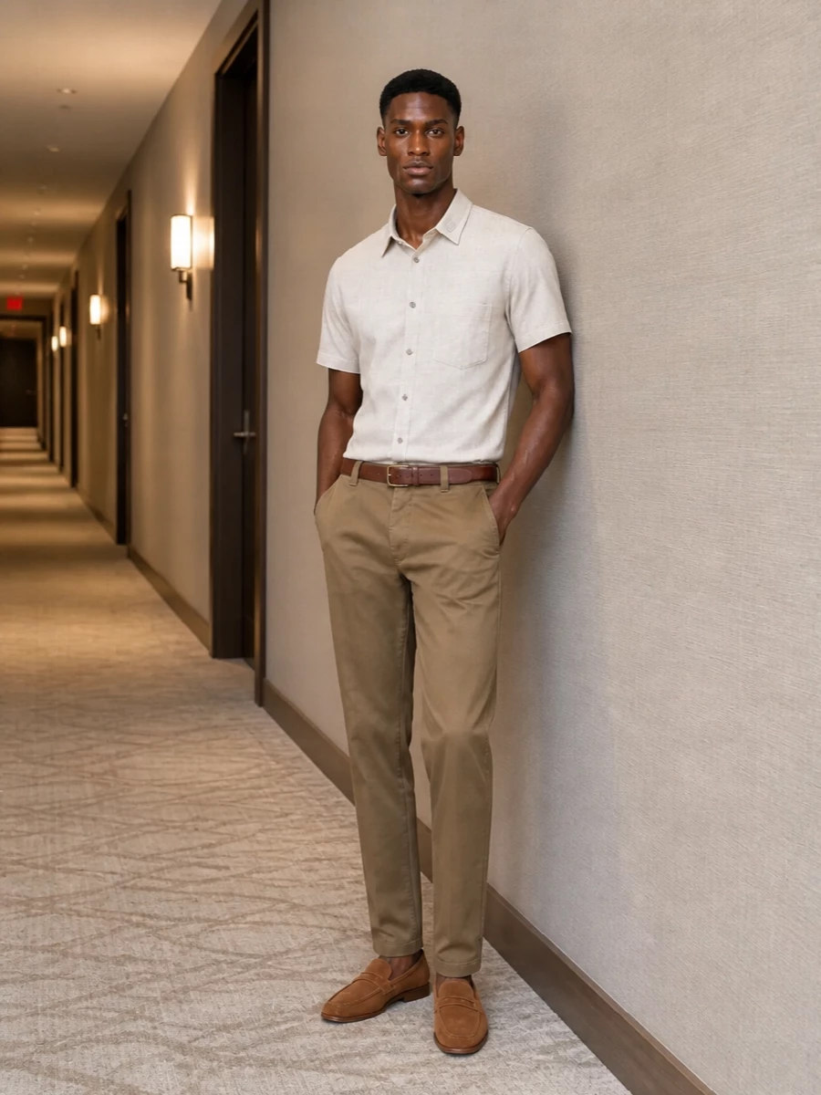 Diesel chinos short sleeve shirt loafers