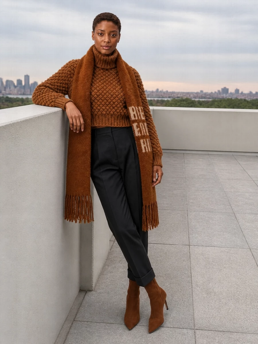 Dolce gabbana caramel sweater black tailored pants