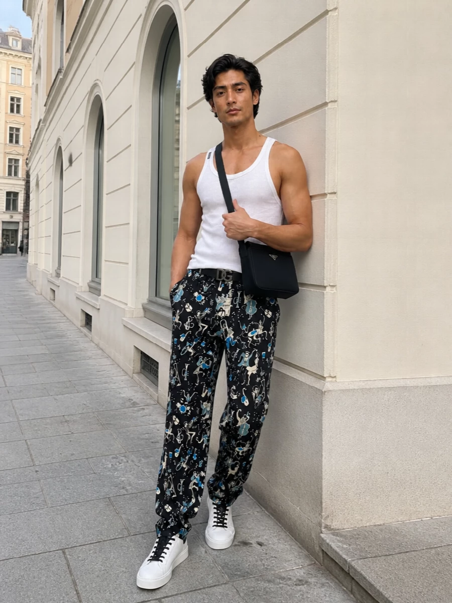 Dolcegabbana tank printed track pants prada bag