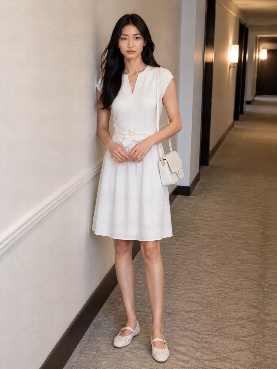 Woolrich white summer dress coccinelle bag outfit
