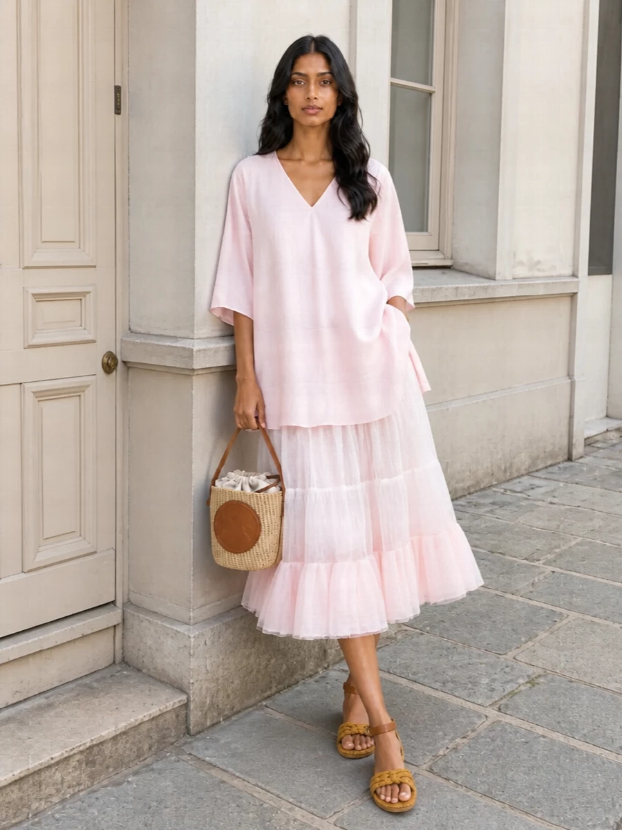 Jacquemus blush midi dress chloe bucket bag