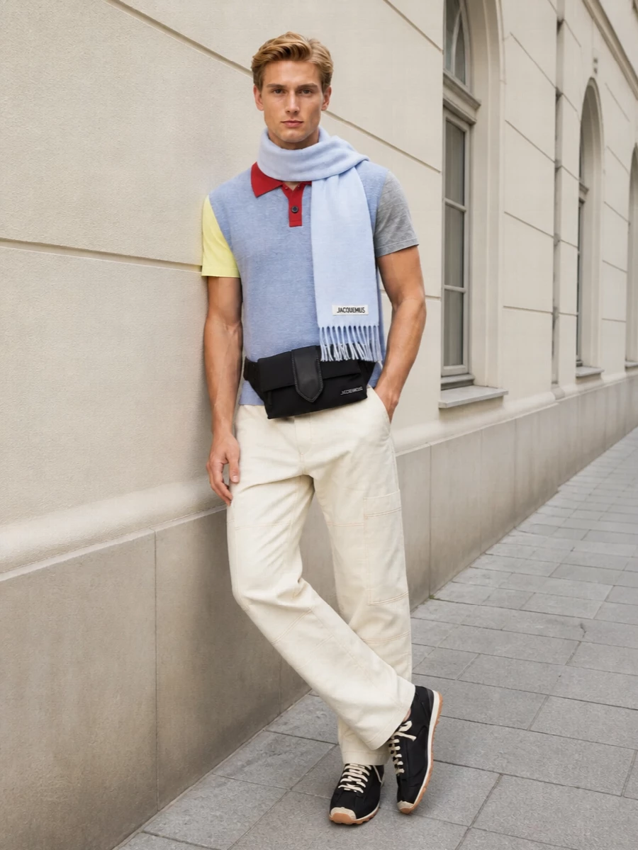 Jacquemus polo cream cargo trousers sneakers
