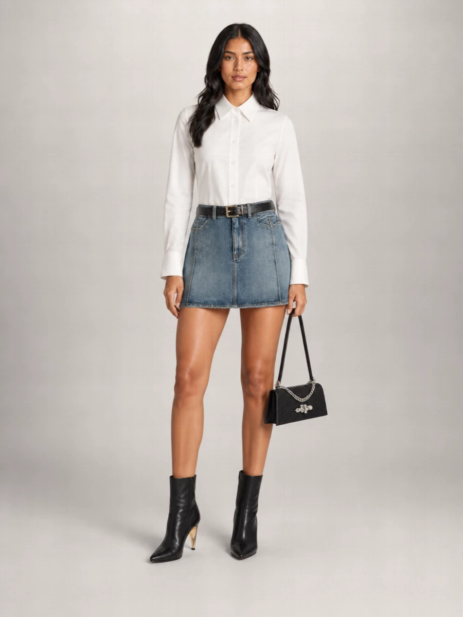 Alexander Mcqueen Denim Mini Straight Skirt