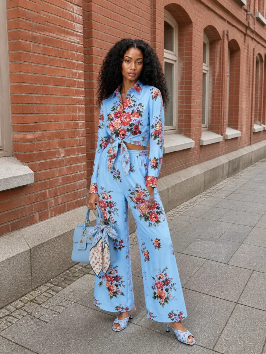 Dolce gabbana floral shirt wide leg pants outfit