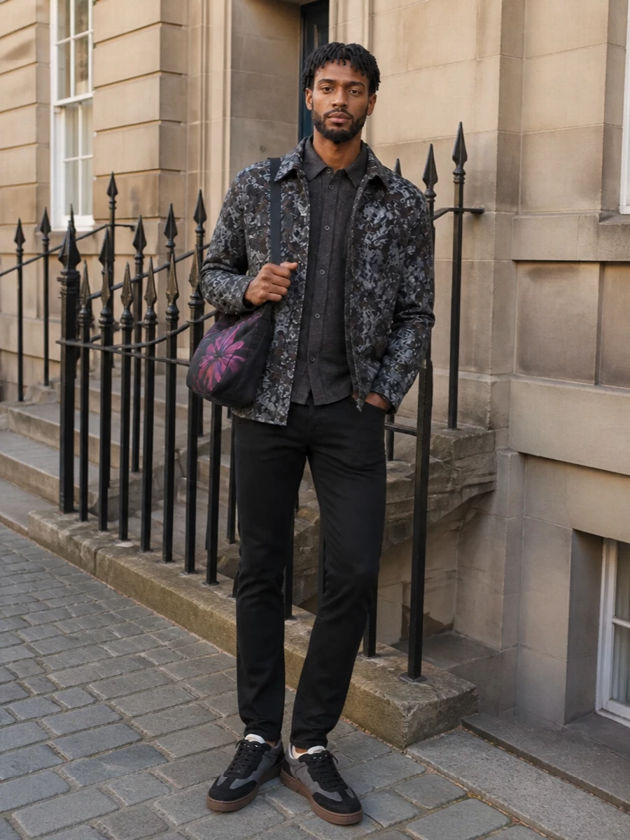 Les deux floral jacket black jeans outfit