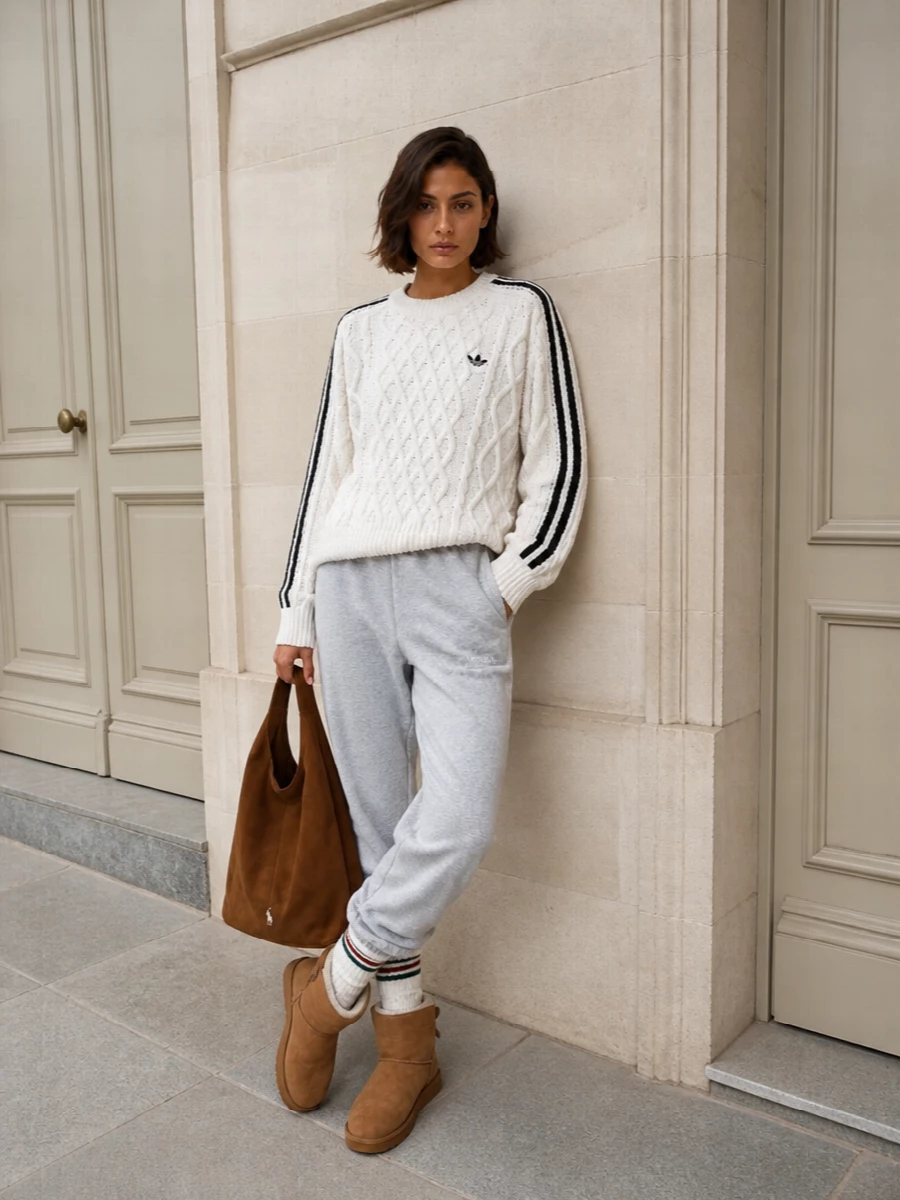 Adidas cable knit ugg boots joggers outfit