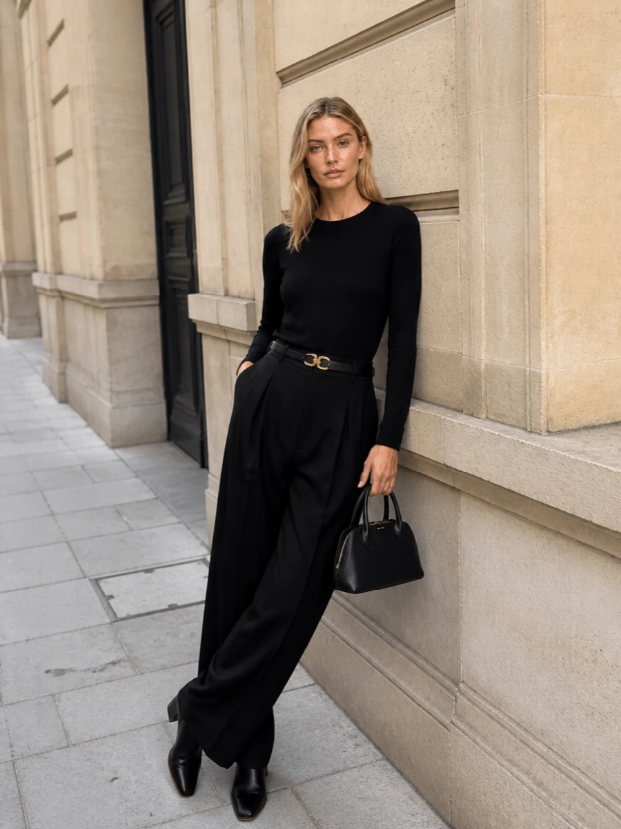 Sportmax black jumper wide leg trousers outfit