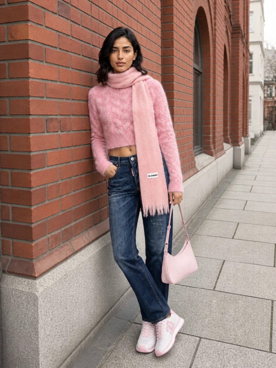 Dsquared2 pink cropped sweater straight jeans