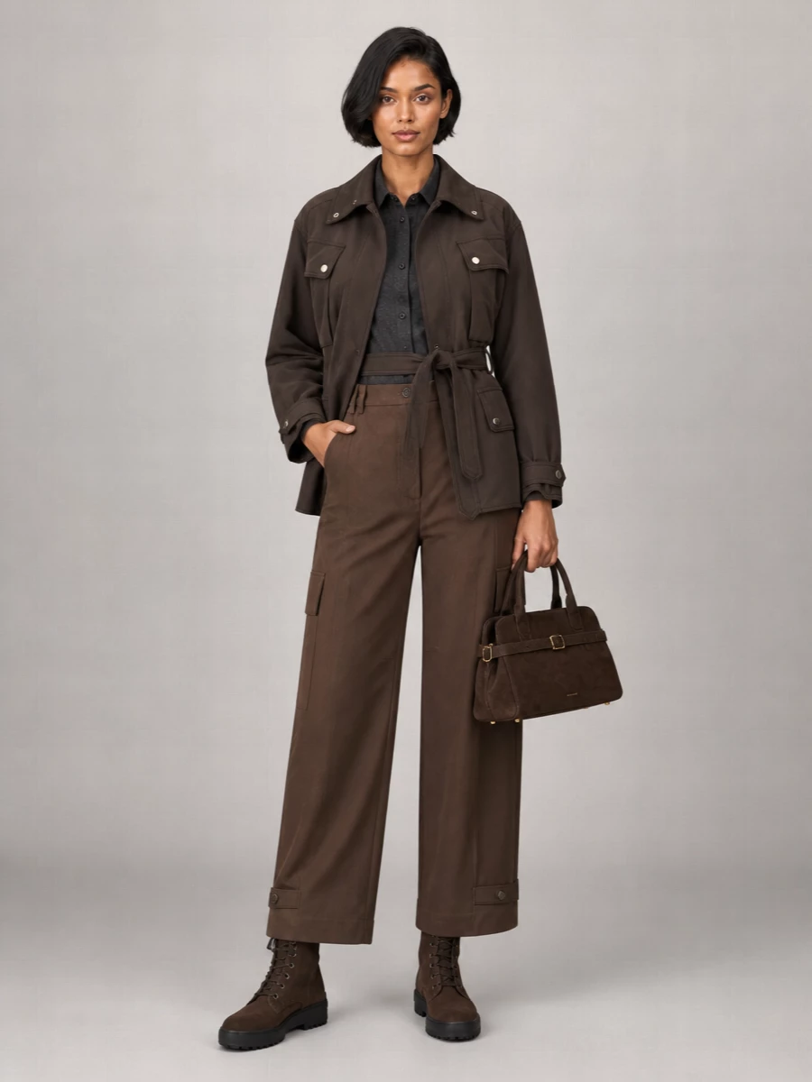 The Andamane Suede-Effect Belted Military Jacket