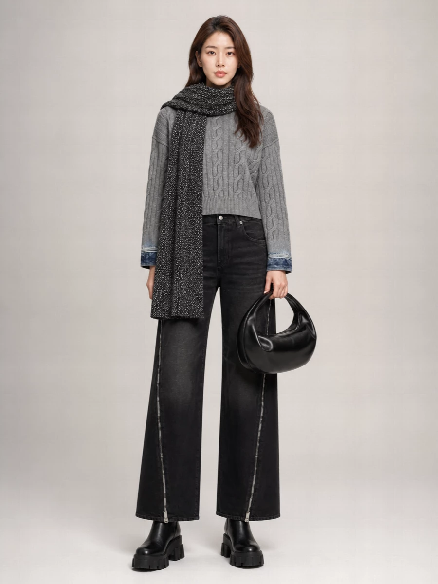 Haikure Merino Wool Cable-Knit Crew-Neck Sweater