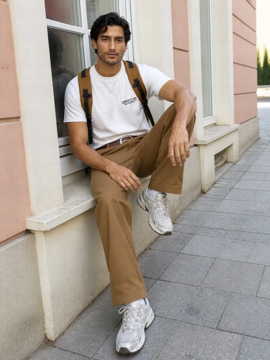 Carhartt caramel pants white tee new balance