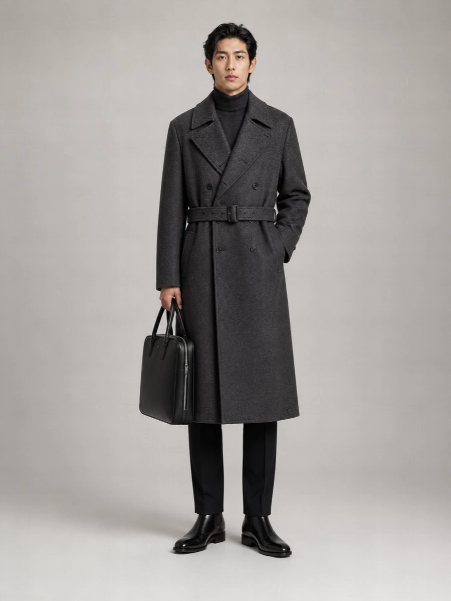 Saint Laurent Raglan Belted Double-Breasted Coat