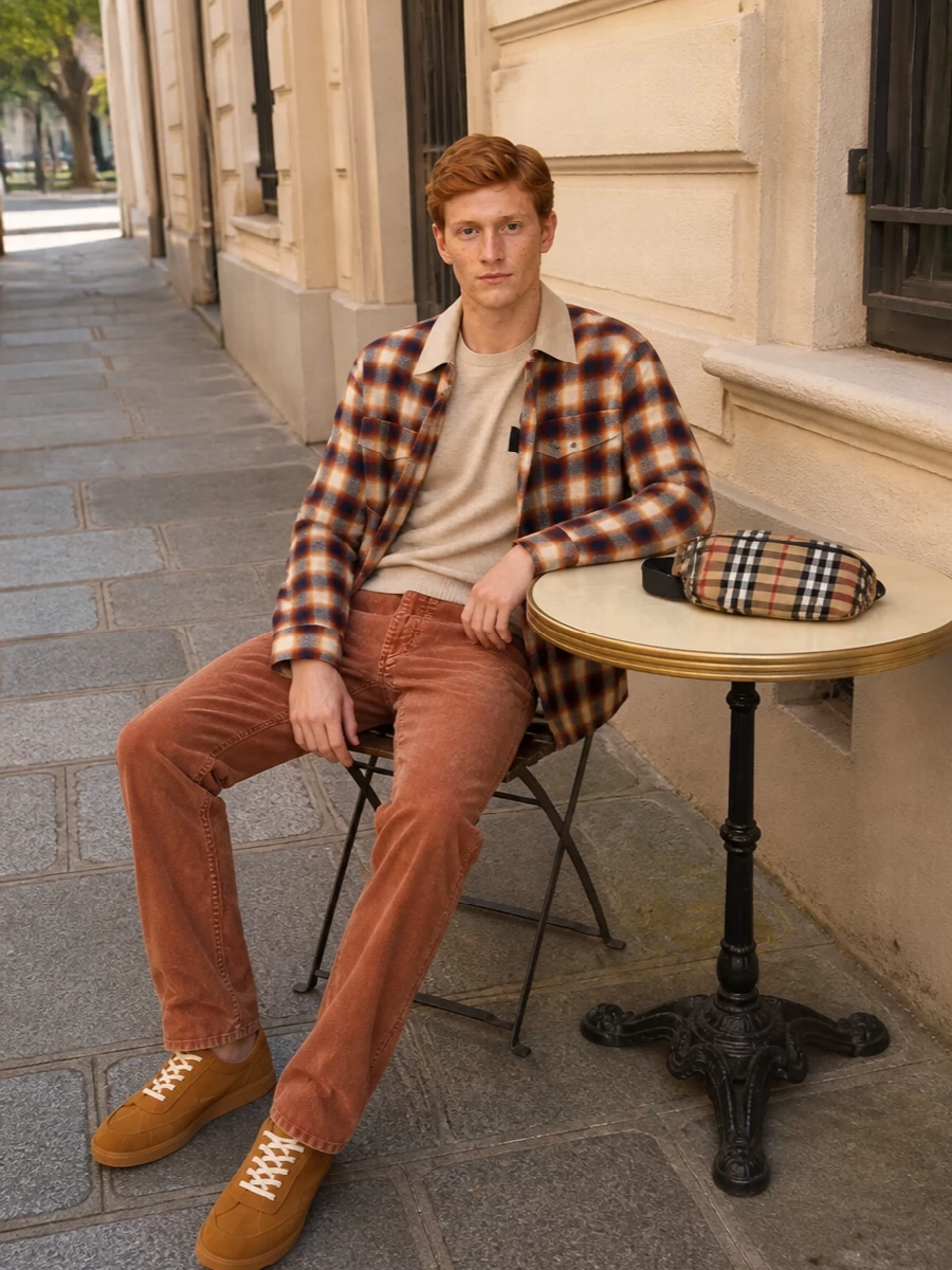 Isabel marant checked shirt jacket rust cords outfit