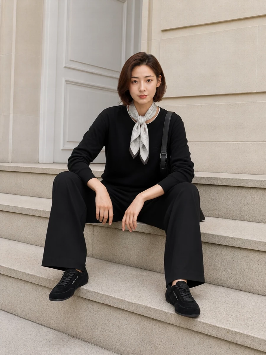 Emporio armani black sweatshirt wide leg outfit