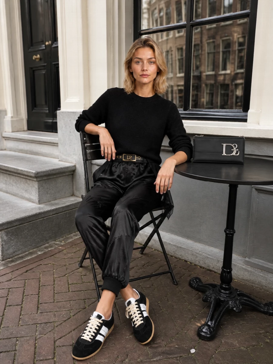 Dsquared2 satin joggers chiffon sweatshirt outfit