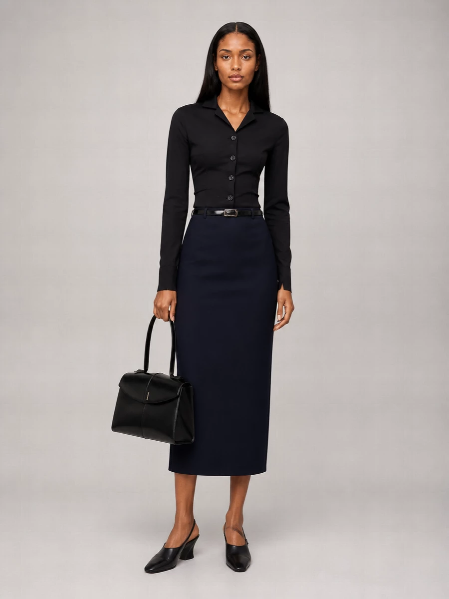 Jil Sander Black Midi Straight Skirt