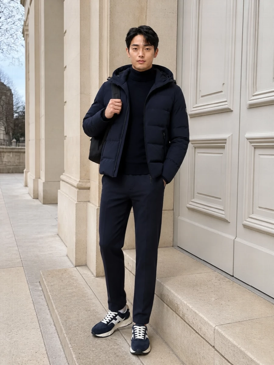 Moncler paul shark navy winter outfit men