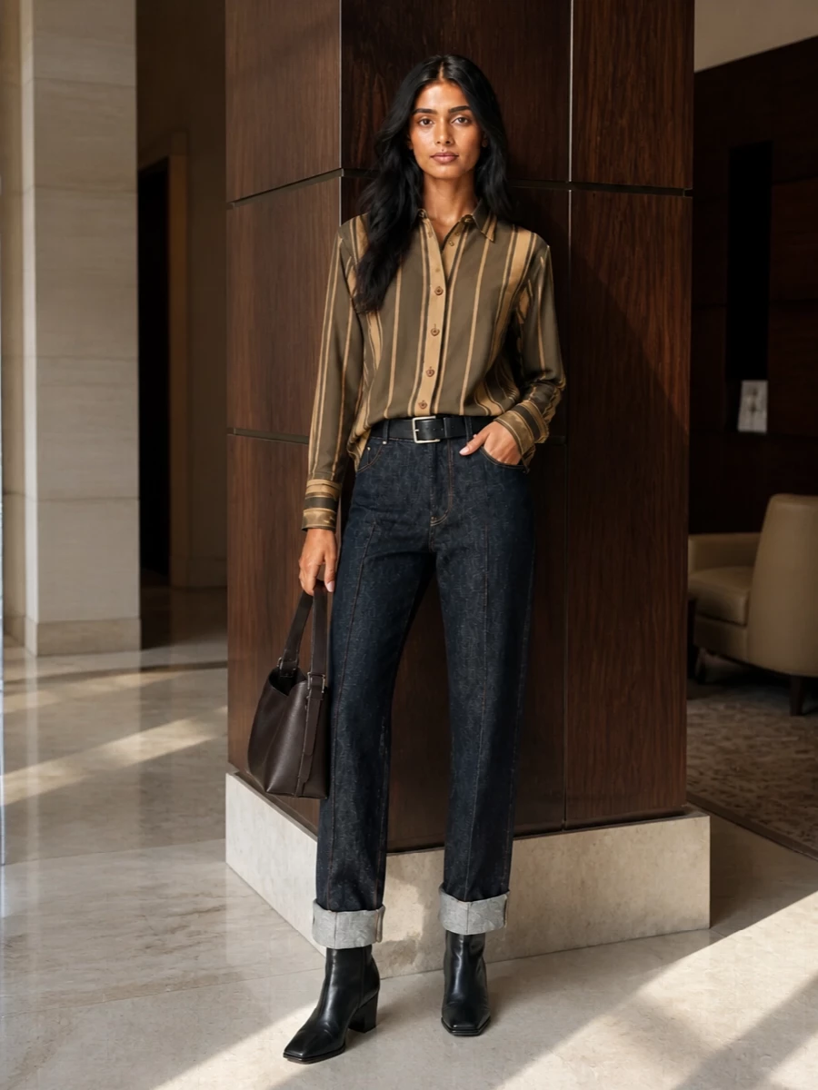 Stella mccartney striped shirt dark cuffed jeans