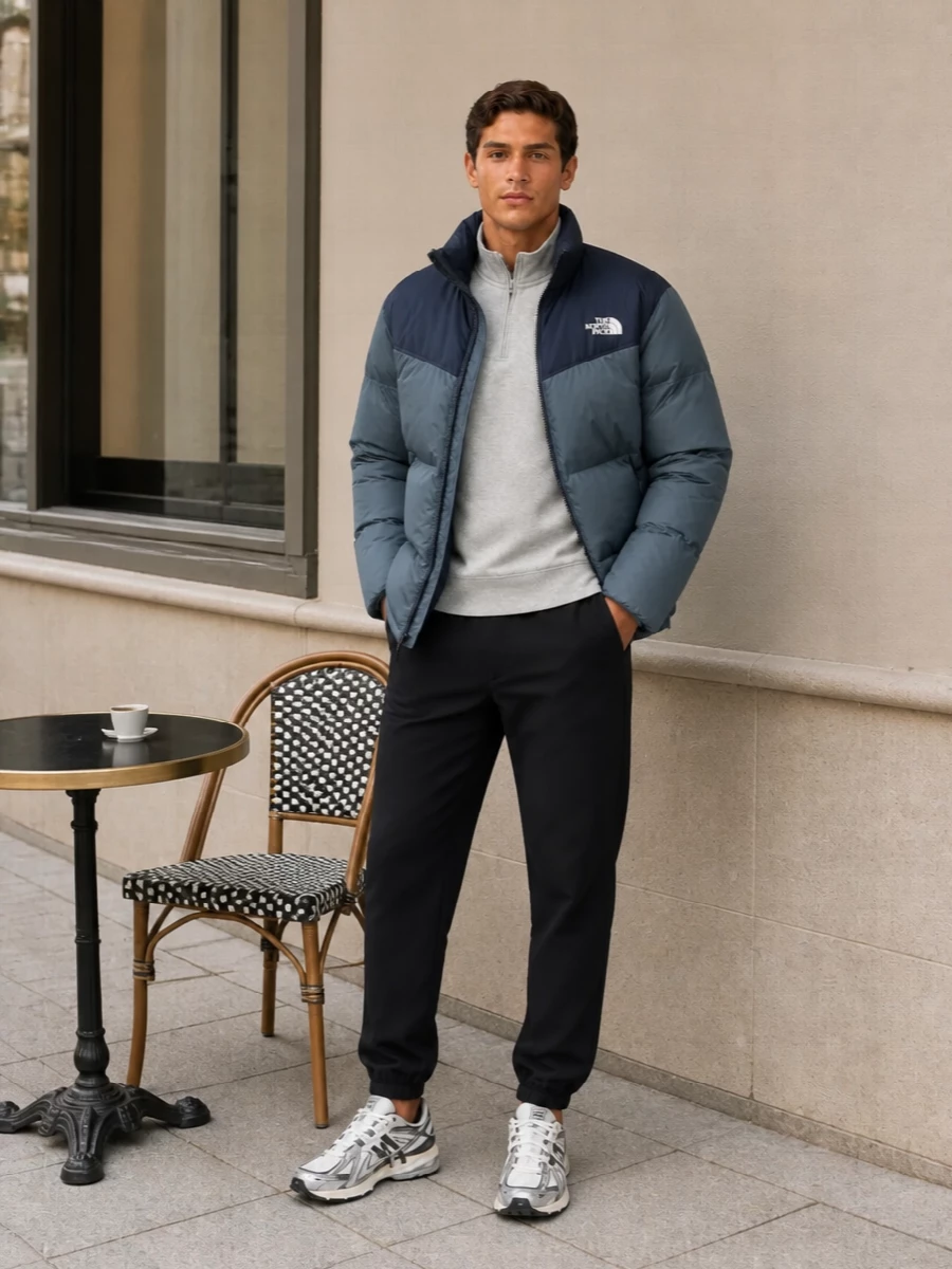 North face puffer joggers new balance runners