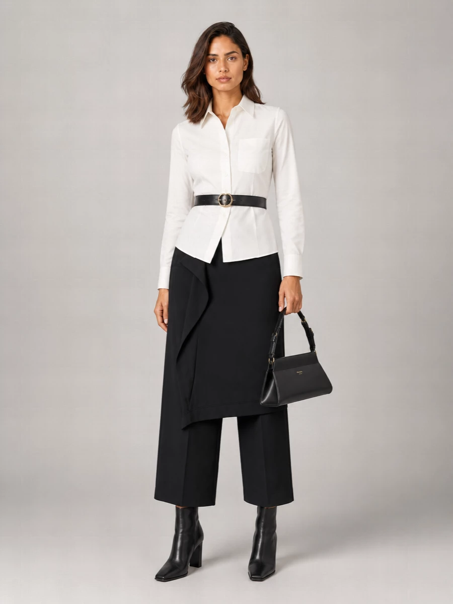 Ami Paris Layered Ruffled Wide-Leg Trousers
