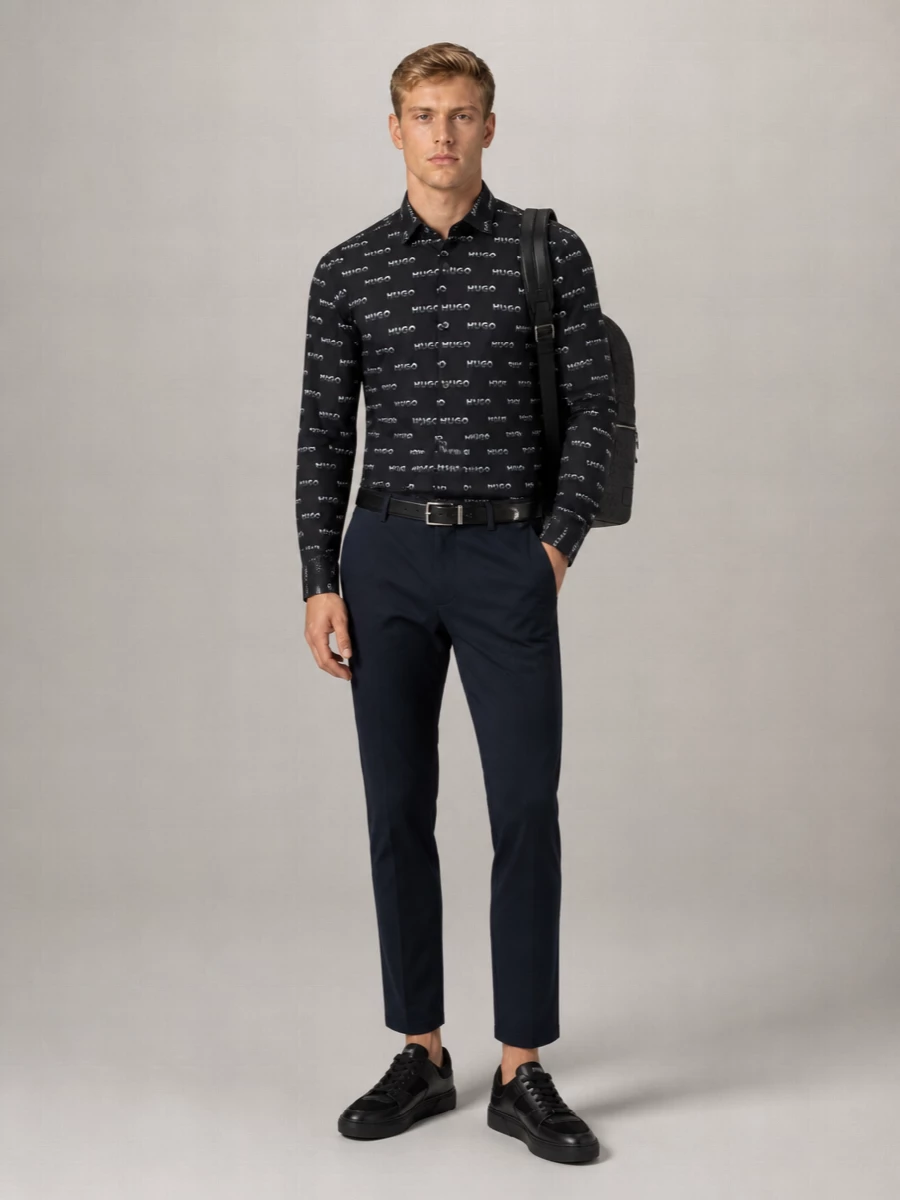 Boss Cotton Long-Sleeve Logo-Print Shirt