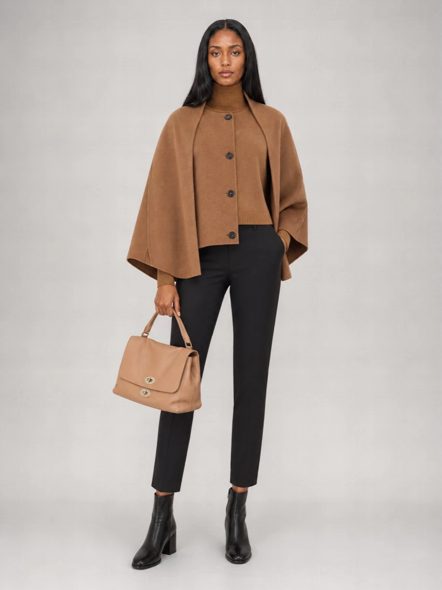 S Max Mara Virgin Wool Flared-Sleeve Cape