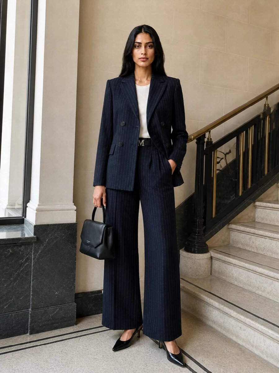 Max mara pinstripe suit armani slingback bag