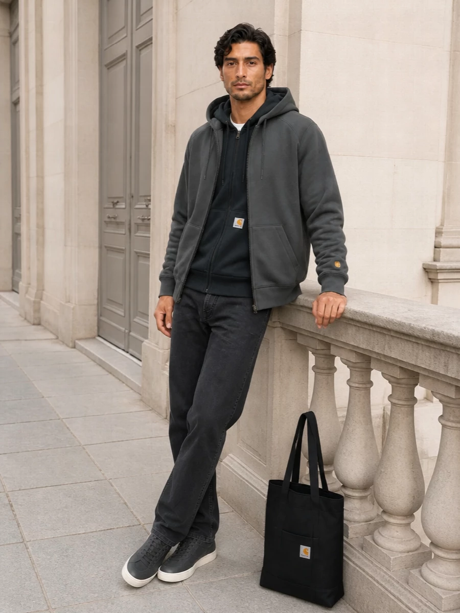 Carhartt hoodie black jeans axel arigato sneakers