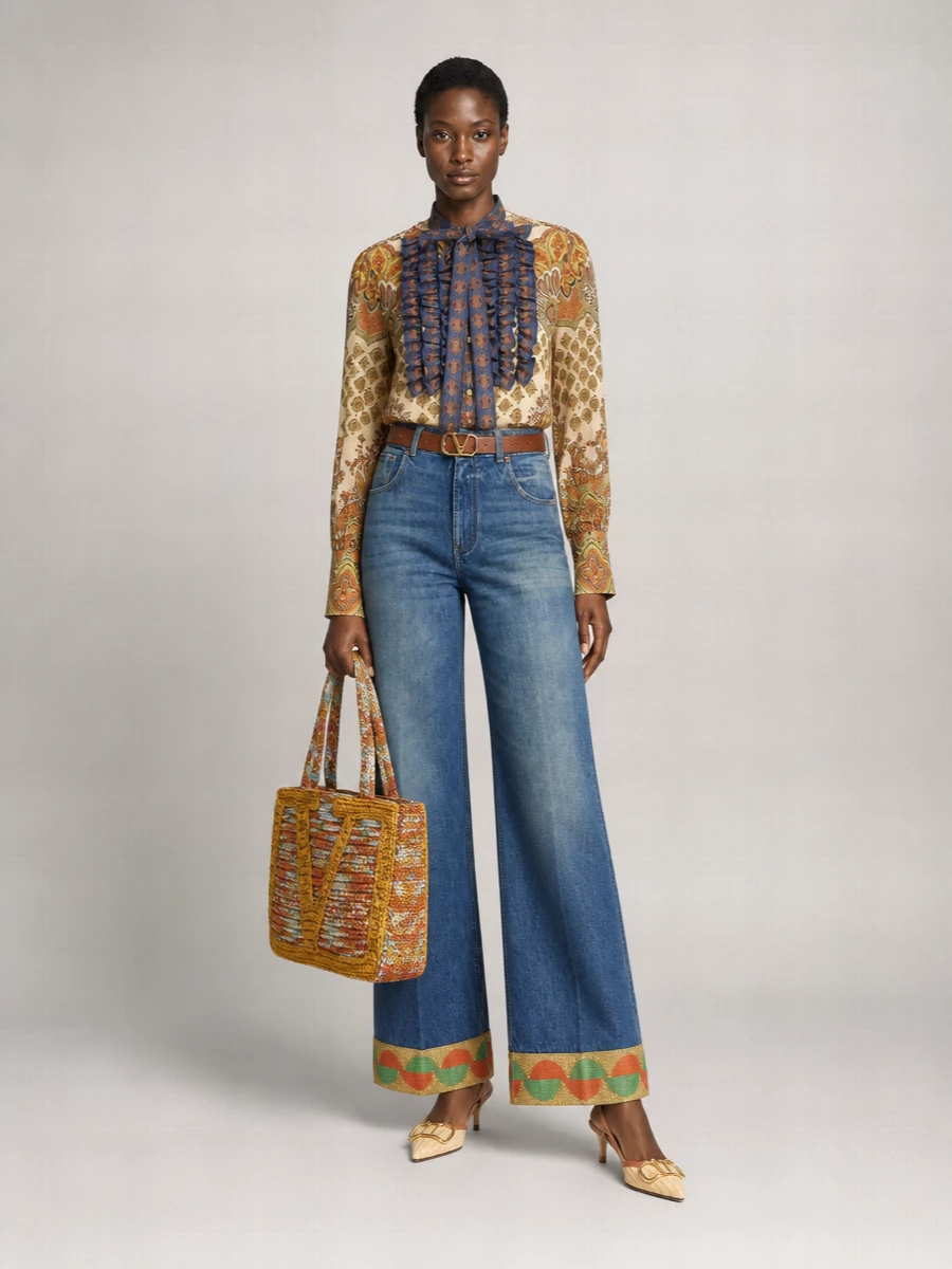 Valentino Garavani Denim Wide-Leg Trousers