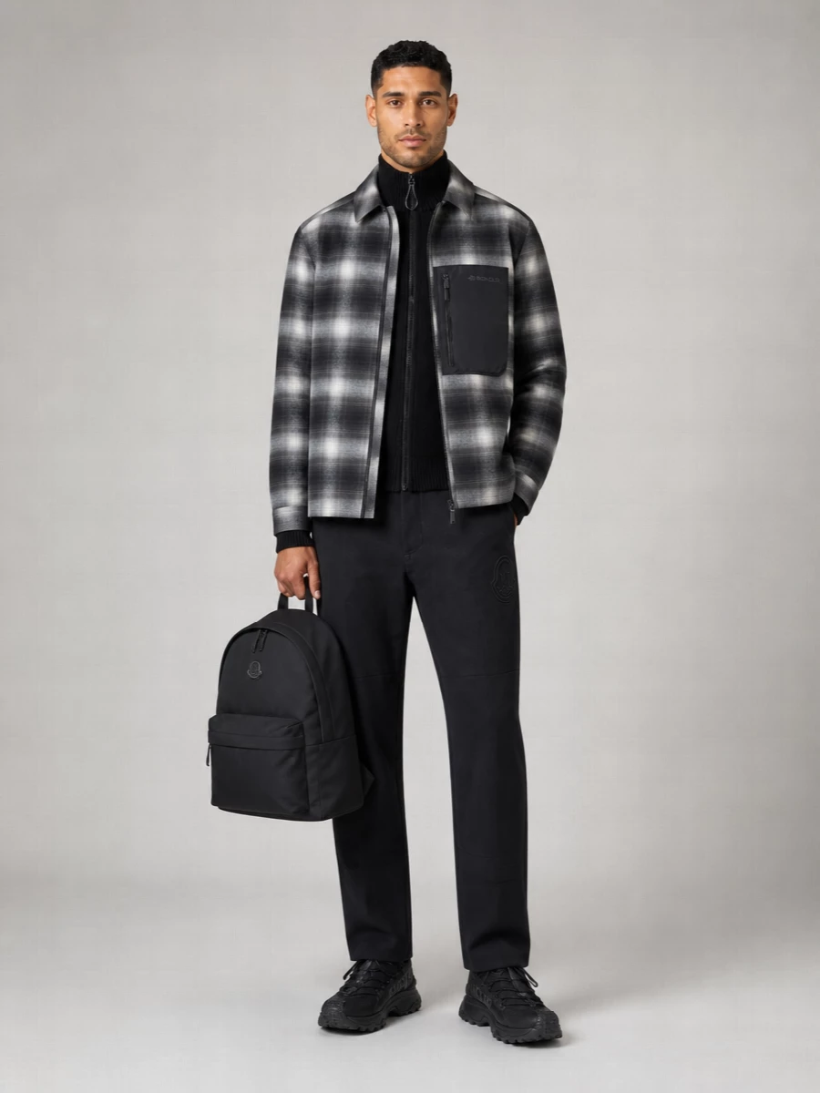 Moncler Cotton Checked Quilted Down Shirt Jacket