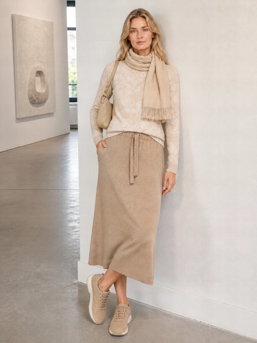 Herno beige knit skirt etro sweater outfit