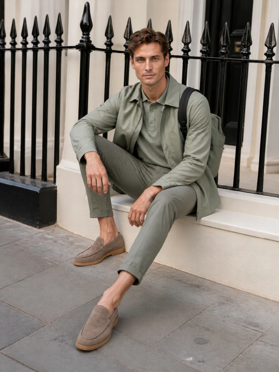 Fay sage jacket chinos tods suede loafers