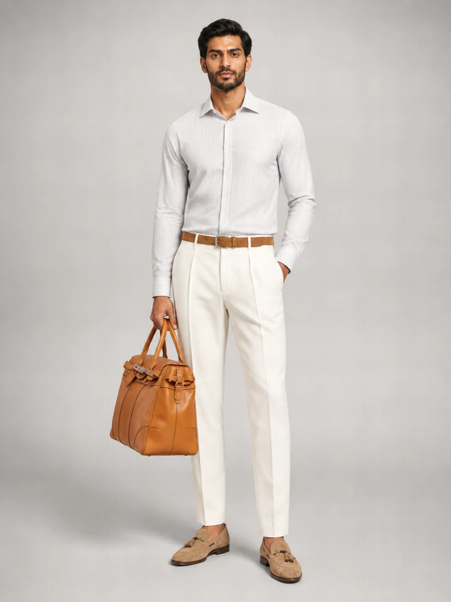 Brunello Cucinelli Striped Cotton French Collar Shirt