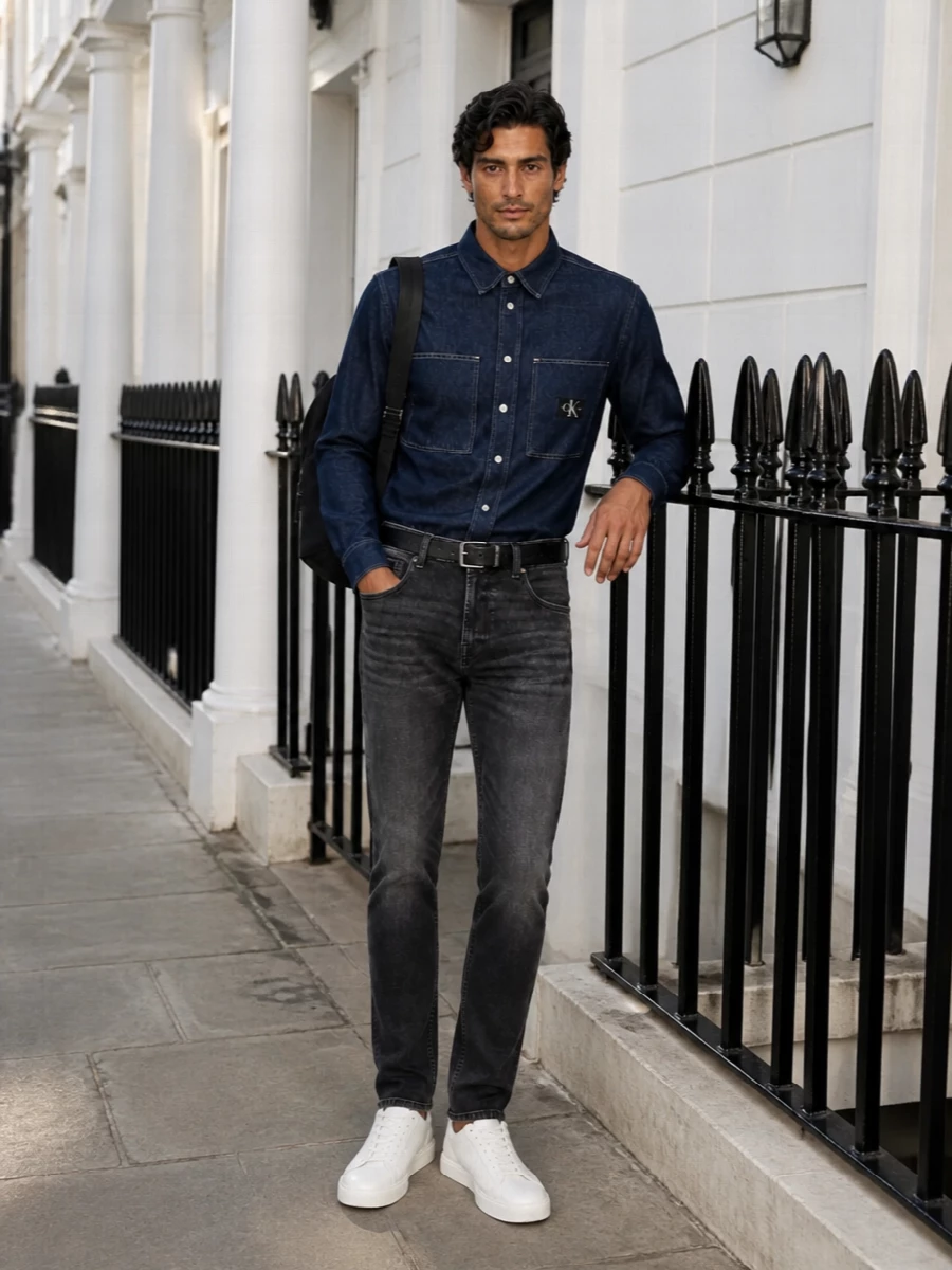 Calvin klein denim overshirt charcoal jeans outfit