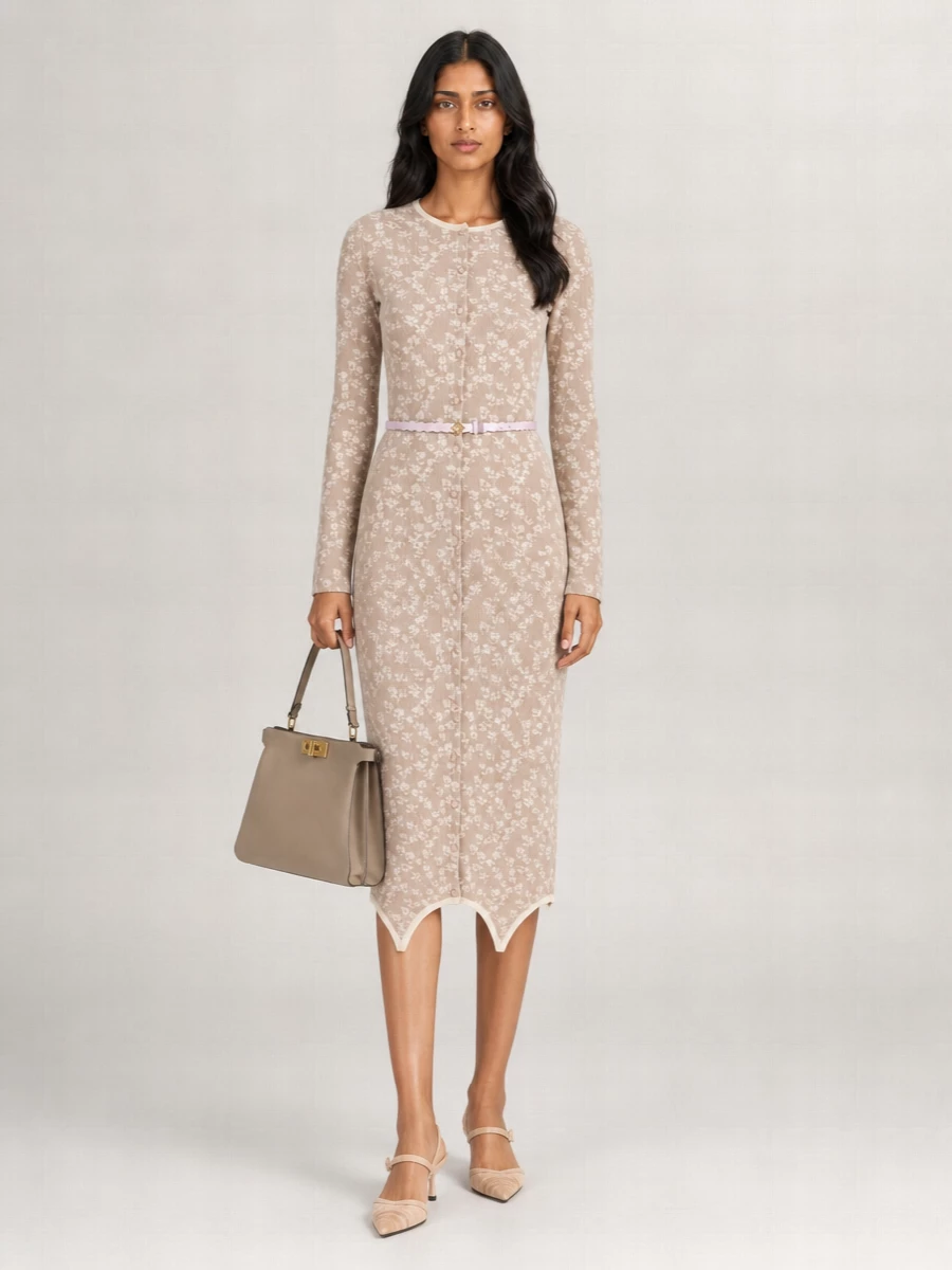 Fendi Embroidered Cotton Blend Knitted Dress