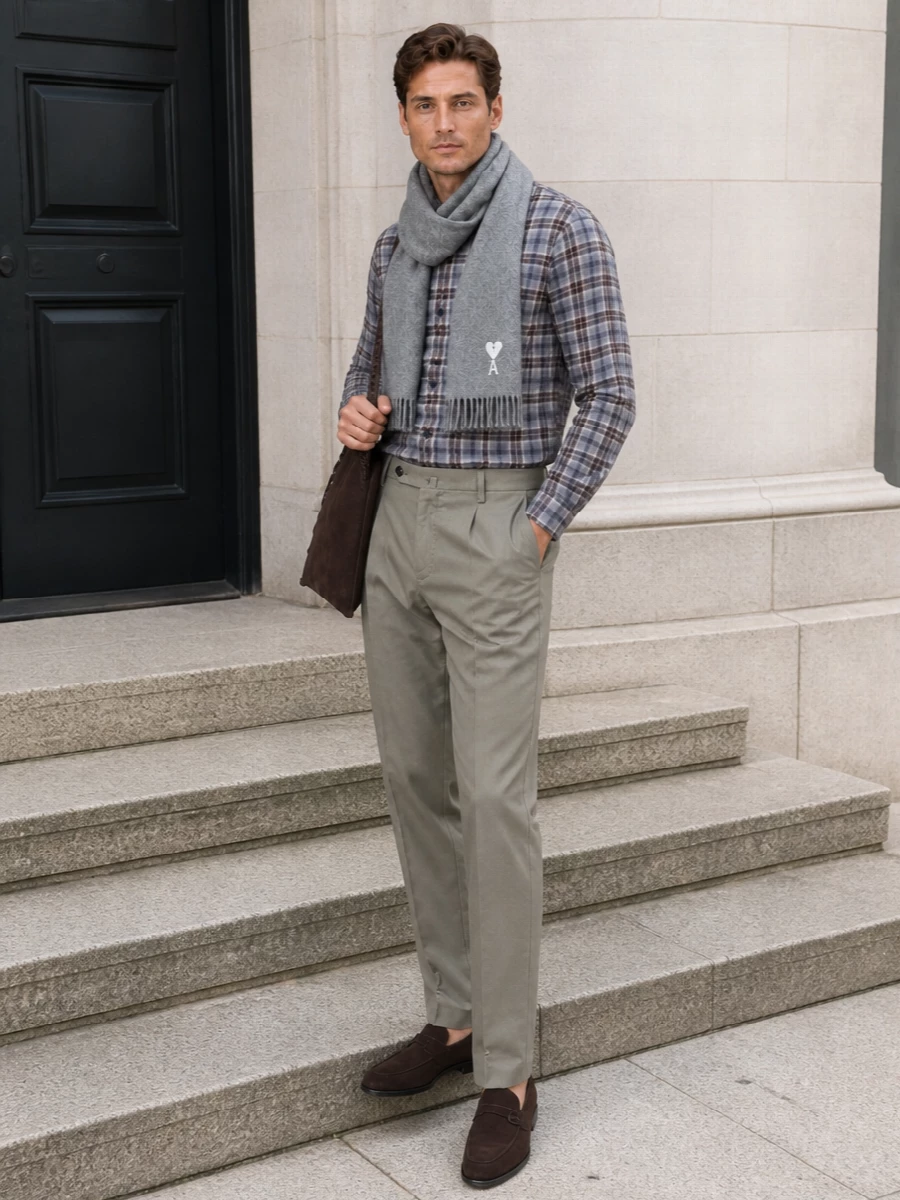 Vince plaid shirt pt torino chinos tods loafers