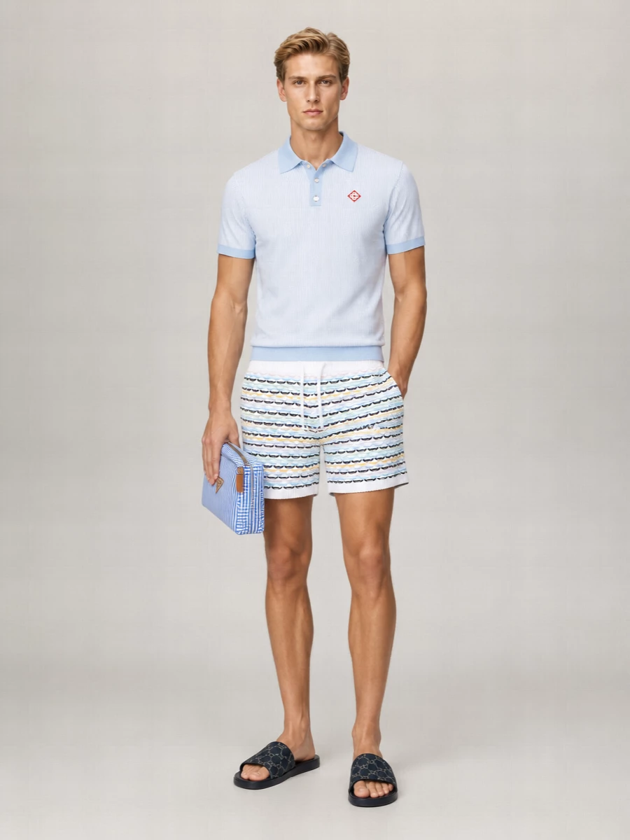 Casablanca Cotton Openwork Knit Relaxed-Fit Swim Shorts